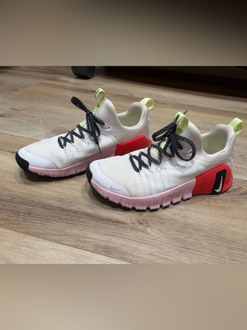 Nike White Sneakers with Pink Sole & Red Heel Accents